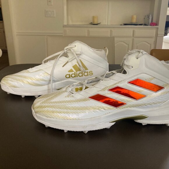 Adidas Nasty All American Bowl Football Cleats Men's Size 18 White Metallic Gold - Picture 3 of 9
